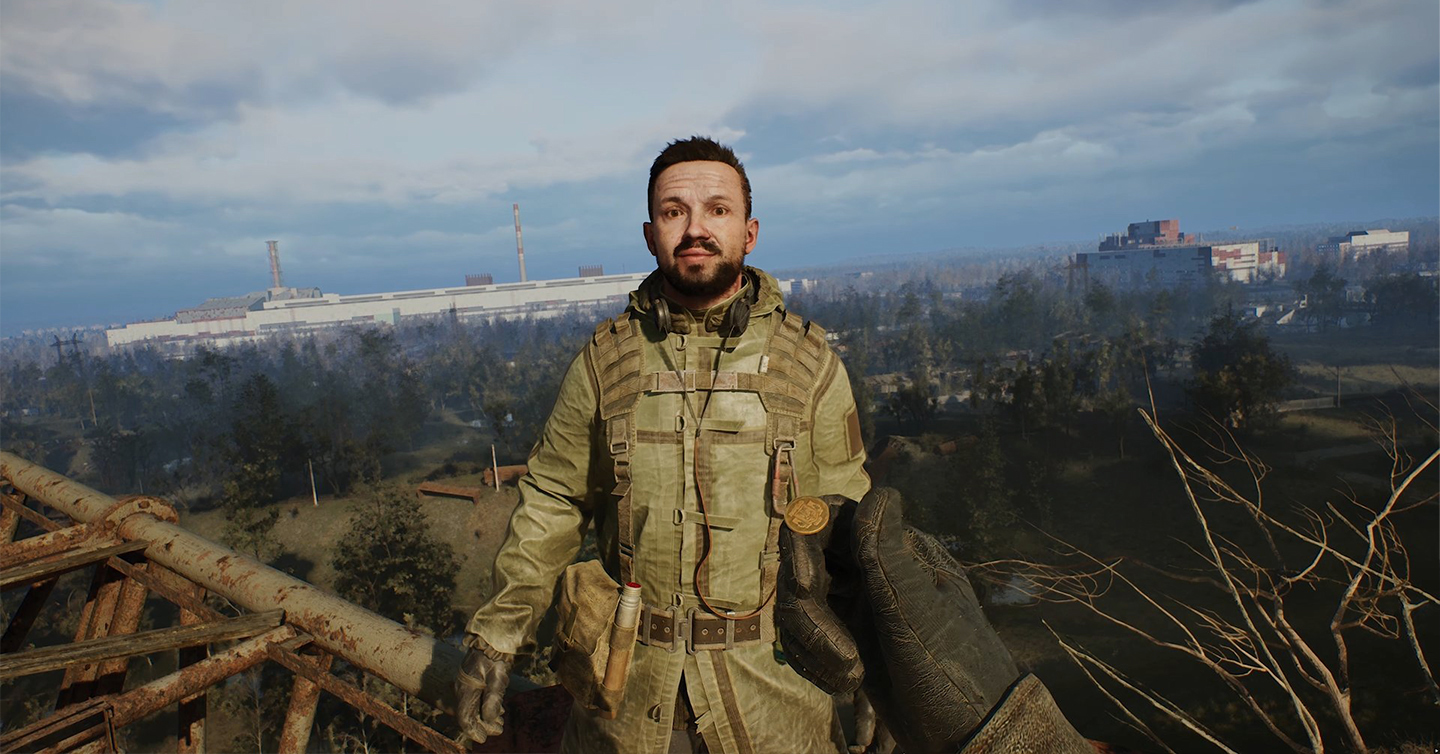 Ігровий кадр S.T.A.L.K.E.R. 2: Heart of Chornobyl. На задньому плані — Чорнобильська АЕС.